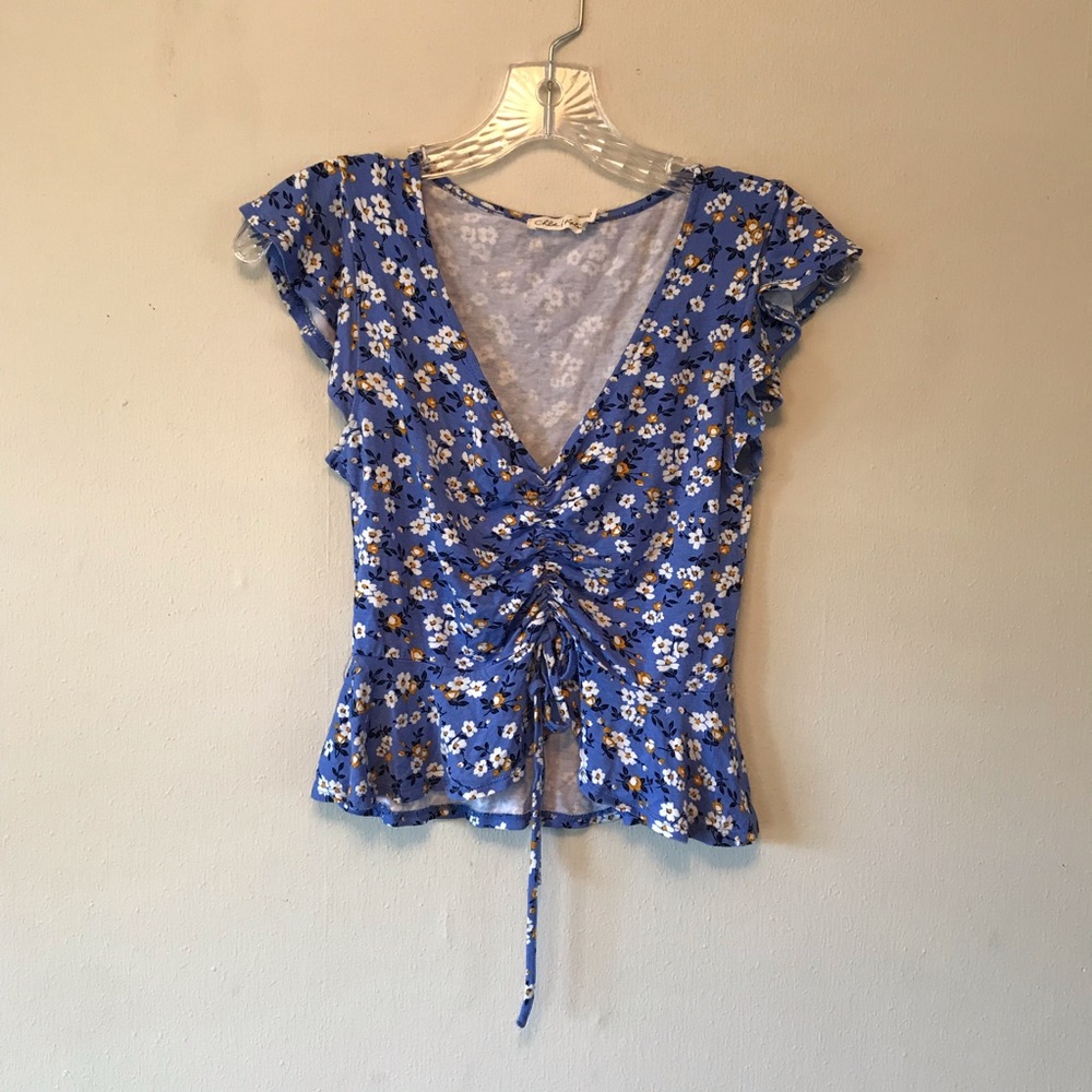 Chloe and Katie Blue Floral Cropped Blouse
